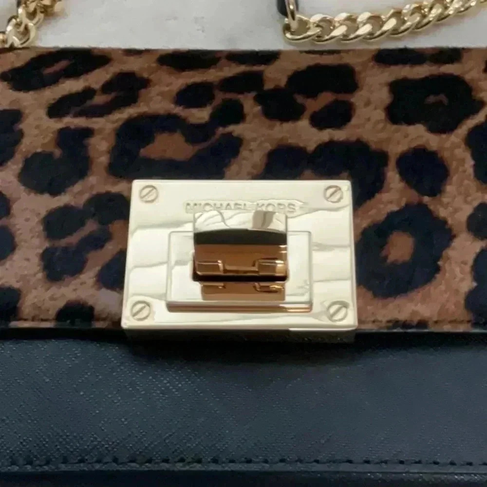 Michael Kors Leopard Print Mini Bag - Black and Brown - Picture 4 of 7
